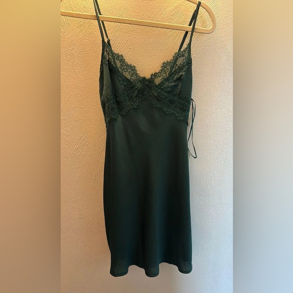 Altar’d State Dark Green Lace-Trim Slip Dress